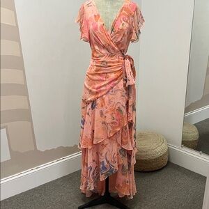 Hutch wrap dress in cascading chiffon